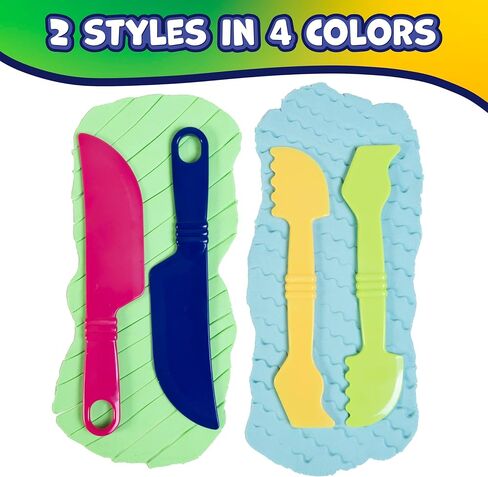 READY 2 LEARN Dough Cutting Tools | 4 Piece Playdough Accessories | 2 Knives and 2 Spatulas | Clay and Dough Tools for Toddlers | Chunky Plastic Cutters in Kuwait