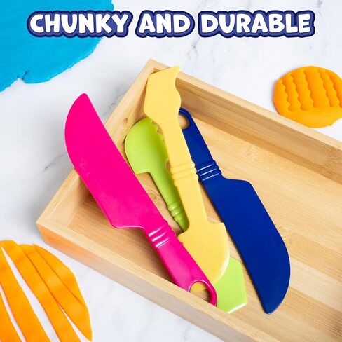 READY 2 LEARN Dough Cutting Tools | 4 Piece Playdough Accessories | 2 Knives and 2 Spatulas | Clay and Dough Tools for Toddlers | Chunky Plastic Cutters in Kuwait