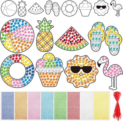 Mooliwe 24 Sets Summer Craft Kit Summer Diamond Art Kits DIY Suncatcher Hanging Ornament with Color Guides Gemstone Sun Catcher Stickers Diamond Crafts for School Home Activity Party Favors in Saudi Arabia
