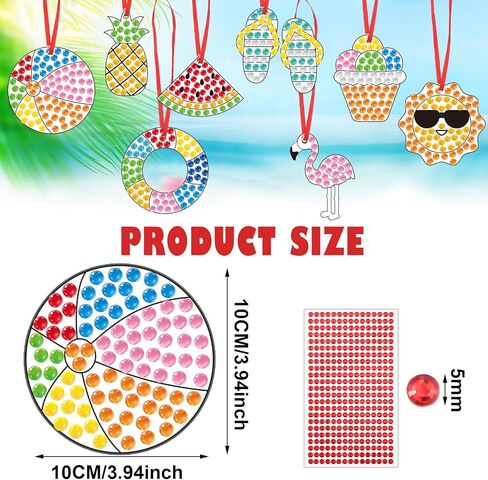 Mooliwe 24 Sets Summer Craft Kit Summer Diamond Art Kits DIY Suncatcher Hanging Ornament with Color Guides Gemstone Sun Catcher Stickers Diamond Crafts for School Home Activity Party Favors in Saudi Arabia