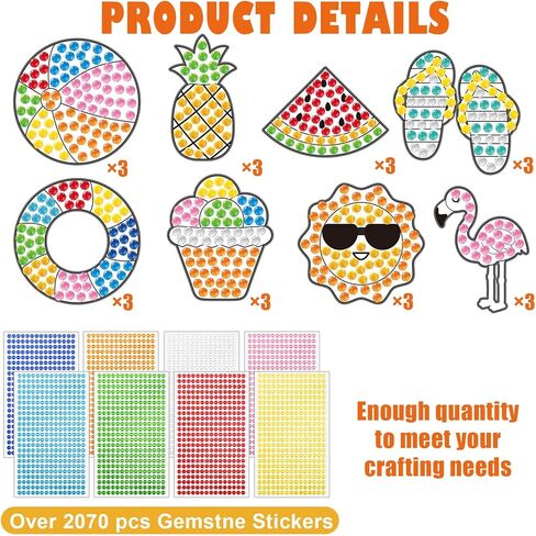 Mooliwe 24 Sets Summer Craft Kit Summer Diamond Art Kits DIY Suncatcher Hanging Ornament with Color Guides Gemstone Sun Catcher Stickers Diamond Crafts for School Home Activity Party Favors in Saudi Arabia