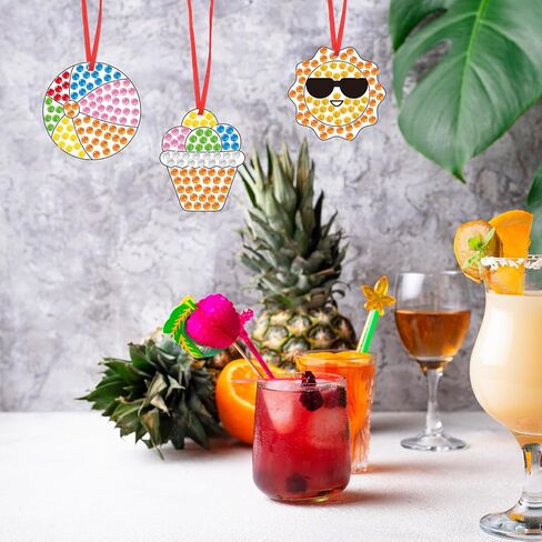 Mooliwe 24 Sets Summer Craft Kit Summer Diamond Art Kits DIY Suncatcher Hanging Ornament with Color Guides Gemstone Sun Catcher Stickers Diamond Crafts for School Home Activity Party Favors in Saudi Arabia