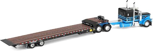 First Gear DCP 1/64 Peterbilt 389 Flat Top Sleeper Semi Truck with Landoll 440B-50CA Traveling Axle Trailer, Blue/Black 60-2190 in Saudi Arabia