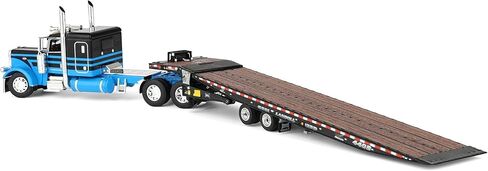 First Gear DCP 1/64 Peterbilt 389 Flat Top Sleeper Semi Truck with Landoll 440B-50CA Traveling Axle Trailer, Blue/Black 60-2190 in Saudi Arabia