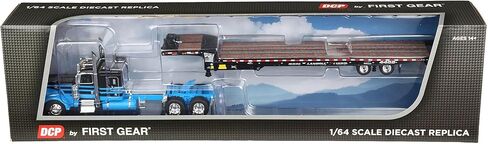 First Gear DCP 1/64 Peterbilt 389 Flat Top Sleeper Semi Truck with Landoll 440B-50CA Traveling Axle Trailer, Blue/Black 60-2190 in Saudi Arabia