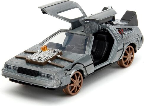 Delorean DMC (Time Machine) Brushed Metal Train Wheel Version Back to The Future Part III (1990) Movie Hollywood Rides Series 1/32 Diecast Model Car by Jada 34786 in Saudi Arabia