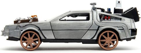 Delorean DMC (Time Machine) Brushed Metal Train Wheel Version Back to The Future Part III (1990) Movie Hollywood Rides Series 1/32 Diecast Model Car by Jada 34786 in Saudi Arabia