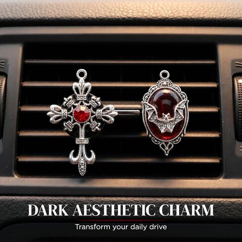 4 Pcs Gothic Car Accessories, Bat Cross Car Vent Clips, Red Black Goth Car Vent Charms with Unscented Felt Pads in Saudi Arabia