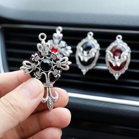 4 Pcs Gothic Car Accessories, Bat Cross Car Vent Clips, Red Black Goth Car Vent Charms with Unscented Felt Pads in Saudi Arabia