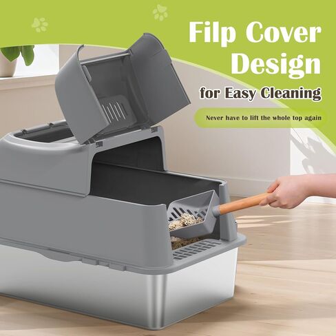 Rywell Stainless Steel Litter Box, Covered XL Extra Large Cat Litter Box Enclosure, Metal Kitty Litter Box with Lid, Litter Scoop, Filter Pedal and Litter Mat, Anti-Leakage, Non-Stick, Easy to Clean in Saudi Arabia