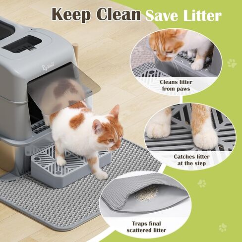 Rywell Stainless Steel Litter Box, Covered XL Extra Large Cat Litter Box Enclosure, Metal Kitty Litter Box with Lid, Litter Scoop, Filter Pedal and Litter Mat, Anti-Leakage, Non-Stick, Easy to Clean in Saudi Arabia
