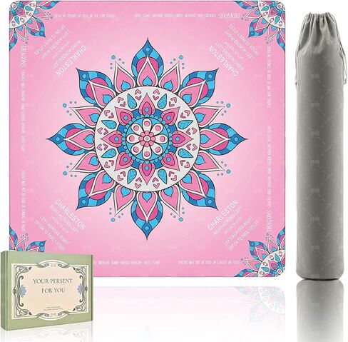 Mahjong Mat 31.5"x31.5",Wrinkle Resistant American Mahjong Mat with Carrying Bag&Gift Box, Anti-Slip&Noise Reduction Mahjong Mat for Poker, Card, Dominoes，Board & Tile Games (Lucky Pink) in Kuwait