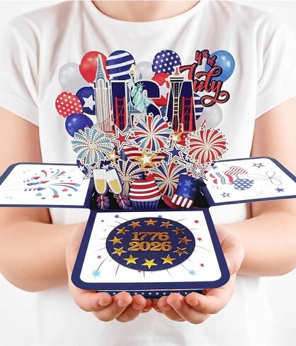 250th Anniversary Independence Day Card, 3D Pop Up 4th of July Card, 1776 2026 USA Patriotic Gift for Men and Women, with Note Card and Luxury Envelope in Saudi Arabia