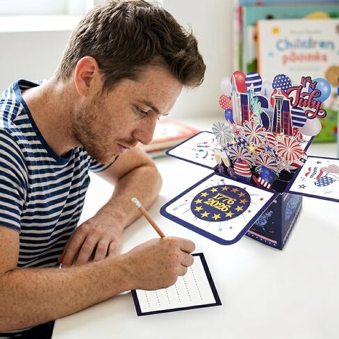 250th Anniversary Independence Day Card, 3D Pop Up 4th of July Card, 1776 2026 USA Patriotic Gift for Men and Women, with Note Card and Luxury Envelope in Saudi Arabia