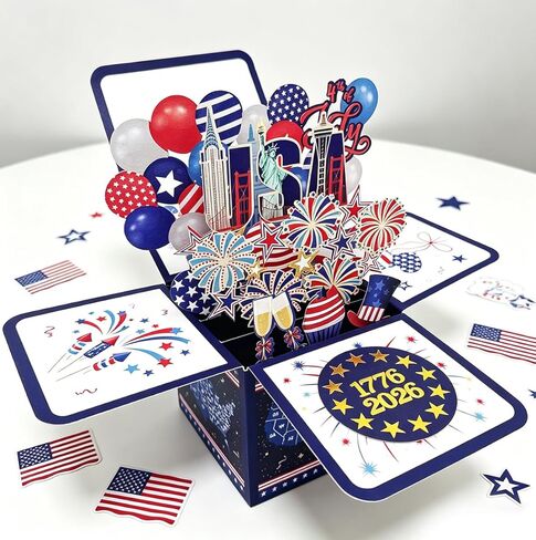250th Anniversary Independence Day Card, 3D Pop Up 4th of July Card, 1776 2026 USA Patriotic Gift for Men and Women, with Note Card and Luxury Envelope in Saudi Arabia