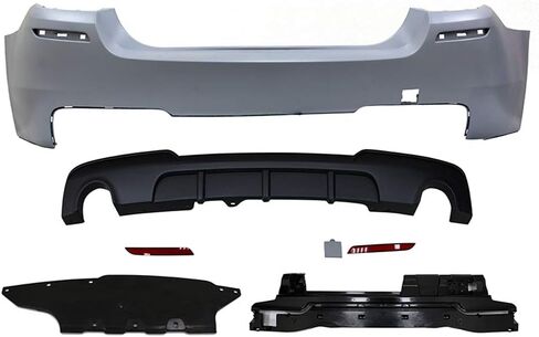 Rear Bumper Cover Compatible With 2011-2016 F10, 5 Series 535i M-Performance Rear Bumper Cover Single Muffler Twin Outlet PP by IKON MOTORSPORTS, 2012 2013 2014 2015 in Kuwait