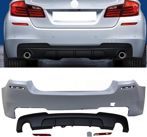 Rear Bumper Cover Compatible With 2011-2016 F10, 5 Series 535i M-Performance Rear Bumper Cover Single Muffler Twin Outlet PP by IKON MOTORSPORTS, 2012 2013 2014 2015 in Kuwait