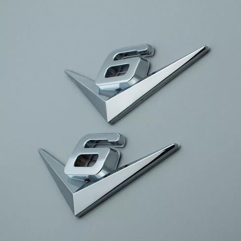Pair Set V6 Emblem Engine V-6 Badge Logo Metal Badge Sticker Fits for Universal Truck Car Pickup SUV Auto Rear Side (Silver) in Kuwait