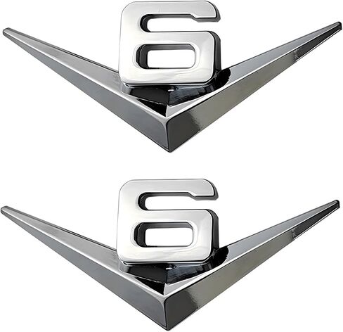Pair Set V6 Emblem Engine V-6 Badge Logo Metal Badge Sticker Fits for Universal Truck Car Pickup SUV Auto Rear Side (Silver) in Kuwait