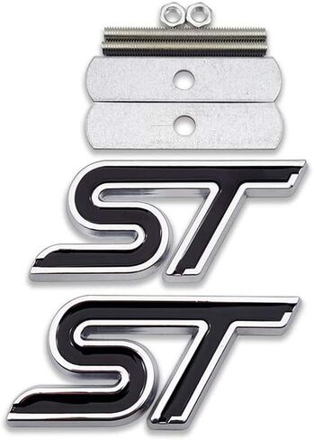 1x Chrome Metal ST Logo Front Grille Emblem + 1x 3D Sticker Racing Decal Sport Turbo Badge (Black&Red) in Saudi Arabia