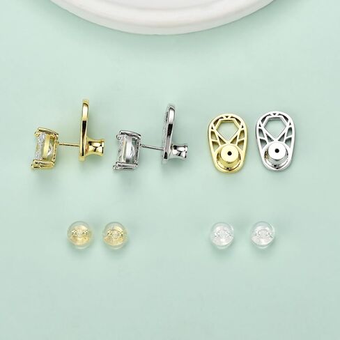 Earring Backs for Droopy Ears, DCRSLB Earring Lifters Back for Heavy Earrings 4PCS Diamond Shape Support Backings Replacements Plus 4PCS Silicone Backers Locking for Studs,Mixed Color in Saudi Arabia