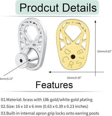 Earring Backs for Droopy Ears, DCRSLB Earring Lifters Back for Heavy Earrings 4PCS Diamond Shape Support Backings Replacements Plus 4PCS Silicone Backers Locking for Studs,Mixed Color in Saudi Arabia
