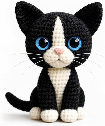 DIY Crochet Cat Kit for Beginners – Amigurumi Tuxedo Cat Stuffed Animal Knitting Kit with Yarn, Hook, Safety Eyes & Step-by-Step Instructions – Easy Beginner Crochet Animal Craft Set for Adults in Saudi Arabia