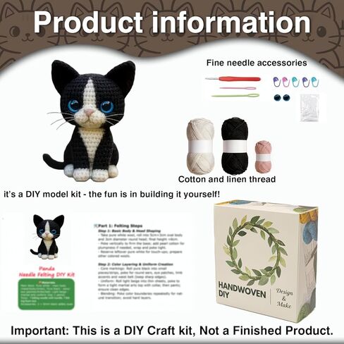 DIY Crochet Cat Kit for Beginners – Amigurumi Tuxedo Cat Stuffed Animal Knitting Kit with Yarn, Hook, Safety Eyes & Step-by-Step Instructions – Easy Beginner Crochet Animal Craft Set for Adults in Saudi Arabia