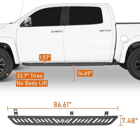 خطوات جانبية للوحة الجري Hooke Road Tundra CrewMax لعام 2007-2021 Toyota Tundra CrewMax (4 أبواب بالحجم الكامل)، قضبان نيرف للسكك الحديدية ذات الأنبوب الفولاذي بعرض 7.5 بوصة مع وسادات مضادة للانزلاق in Kuwait