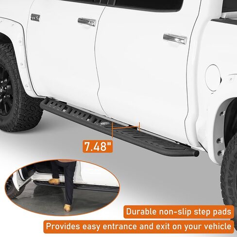 خطوات جانبية للوحة الجري Hooke Road Tundra CrewMax لعام 2007-2021 Toyota Tundra CrewMax (4 أبواب بالحجم الكامل)، قضبان نيرف للسكك الحديدية ذات الأنبوب الفولاذي بعرض 7.5 بوصة مع وسادات مضادة للانزلاق in Kuwait