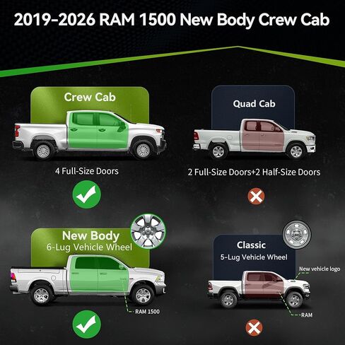 AUTOSAVER88 Drop Step Running Boards Compatible with 2019-2026 Ram 1500 New Body Crew Cab, Textured Black Side Steps, Carbon Steel Nerf Bars in Kuwait