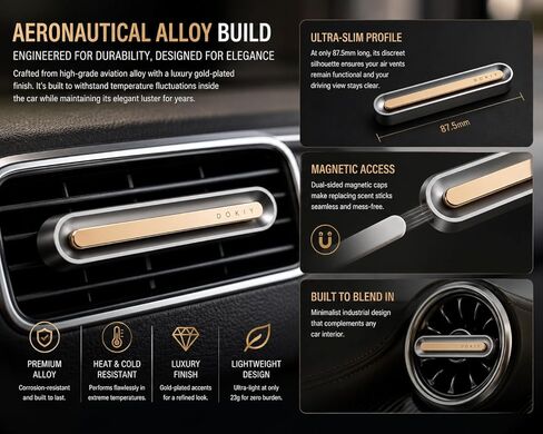 Slim Aviation Alloy Car Air Freshener, Universal Vent Clip Aroma Diffuser with 6 Refill Sticks - Orange Cologne & Ocean - Magnetic Metal Housing, Alcohol-Free Odor Neutralizer for All Standard Vents in Saudi Arabia