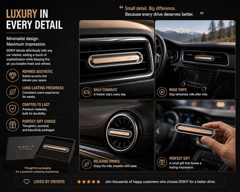 Slim Aviation Alloy Car Air Freshener, Universal Vent Clip Aroma Diffuser with 6 Refill Sticks - Orange Cologne & Ocean - Magnetic Metal Housing, Alcohol-Free Odor Neutralizer for All Standard Vents in Saudi Arabia