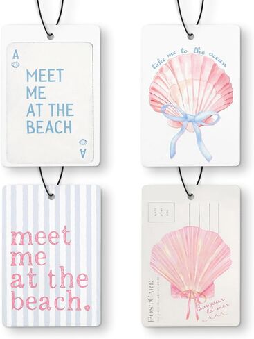 Pink Preppy Beach Car Air Freshener 4 Pcs, Meet Me at the Beach Coquette Bow Seashell Hanging Air Freshener for Cars Closet Drawer Books, Cute Girly Car Accessories for Women Girls in Saudi Arabia