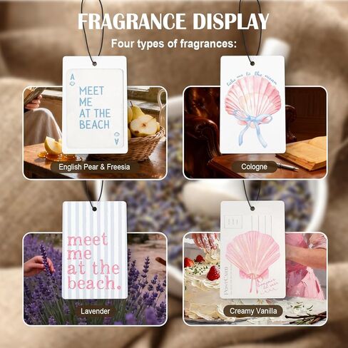 Pink Preppy Beach Car Air Freshener 4 Pcs, Meet Me at the Beach Coquette Bow Seashell Hanging Air Freshener for Cars Closet Drawer Books, Cute Girly Car Accessories for Women Girls in Saudi Arabia