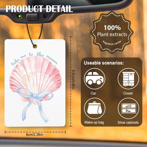 Pink Preppy Beach Car Air Freshener 4 Pcs, Meet Me at the Beach Coquette Bow Seashell Hanging Air Freshener for Cars Closet Drawer Books, Cute Girly Car Accessories for Women Girls in Saudi Arabia