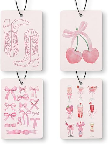 Pink Preppy Beach Car Air Freshener 4 Pcs, Meet Me at the Beach Coquette Bow Seashell Hanging Air Freshener for Cars Closet Drawer Books, Cute Girly Car Accessories for Women Girls in Saudi Arabia