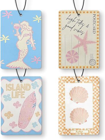 Pink Preppy Beach Car Air Freshener 4 Pcs, Meet Me at the Beach Coquette Bow Seashell Hanging Air Freshener for Cars Closet Drawer Books, Cute Girly Car Accessories for Women Girls in Saudi Arabia