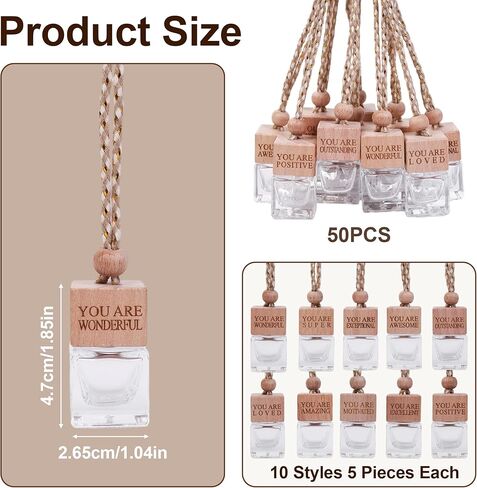 50 Pcs Hanging Car Freshener Diffuser Employee Appreciation 8ml Square Glass Bottle Essential Oil Diffuser Car Accessories Interior Unisex in Saudi Arabia