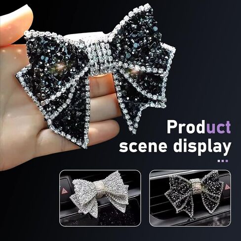 2PCS Car Vent Butterfly Bow Clip, Sparkling Rhinestone-studded Vent Decoration, Car Smell Diffuser Clip for Vehicles Offices Restaurants Cafes, for Girl Women (Black & White) in Kuwait