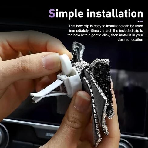 2PCS Car Vent Butterfly Bow Clip, Sparkling Rhinestone-studded Vent Decoration, Car Smell Diffuser Clip for Vehicles Offices Restaurants Cafes, for Girl Women (Black & White) in Kuwait
