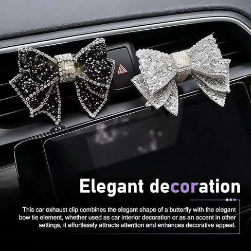 2PCS Car Vent Butterfly Bow Clip, Sparkling Rhinestone-studded Vent Decoration, Car Smell Diffuser Clip for Vehicles Offices Restaurants Cafes, for Girl Women (Black & White) in Kuwait