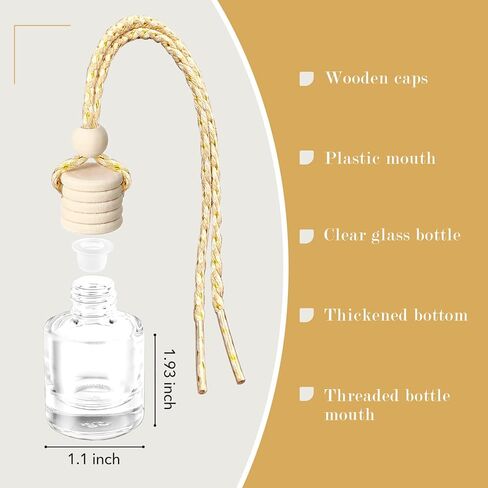 200 Pcs 8 ml Hanging Car Air Freshener Diffuser Bulk Clear Empty Essential Oil Diffuser Bottles Aromatherapy Fragrance Perfume Pendant Glass Vials Car Interior Ornament Decoration in Saudi Arabia