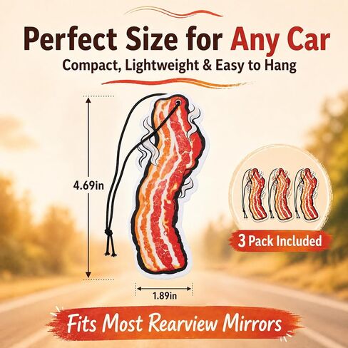 3PCS Bacon Car Air Freshener, Funny Scented Car Air Fresheners, Novelty Bacon Lovers Accessories, Fun Gifts for Adults and Men, Cool Hanging Ornament for Vehicle Interior, Unique Decor for Home Office in Saudi Arabia
