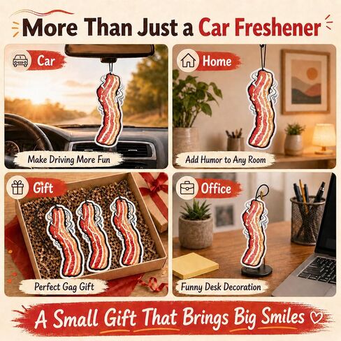 3PCS Bacon Car Air Freshener, Funny Scented Car Air Fresheners, Novelty Bacon Lovers Accessories, Fun Gifts for Adults and Men, Cool Hanging Ornament for Vehicle Interior, Unique Decor for Home Office in Saudi Arabia