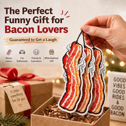 3PCS Bacon Car Air Freshener, Funny Scented Car Air Fresheners, Novelty Bacon Lovers Accessories, Fun Gifts for Adults and Men, Cool Hanging Ornament for Vehicle Interior, Unique Decor for Home Office in Saudi Arabia
