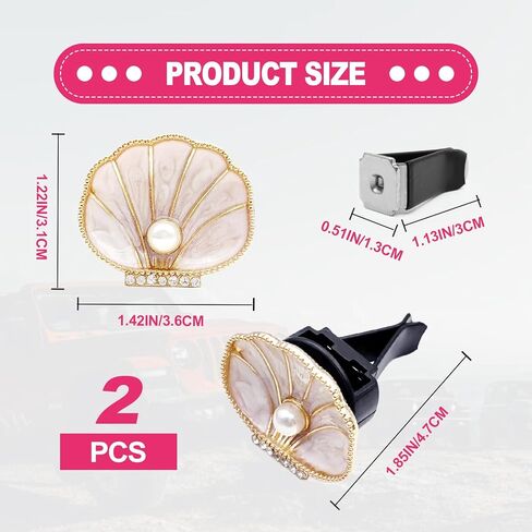 2Pcs Pearl Scallop Car Vent Clips, Coastal Beach Themed Air Freshener Decor for Women Mom, Elegant Seashell Car Accessories - Beige in Saudi Arabia
