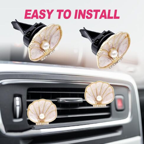 2Pcs Pearl Scallop Car Vent Clips, Coastal Beach Themed Air Freshener Decor for Women Mom, Elegant Seashell Car Accessories - Beige in Saudi Arabia
