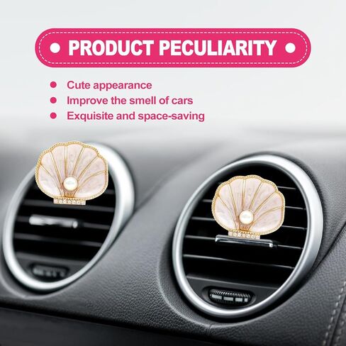 2Pcs Pearl Scallop Car Vent Clips, Coastal Beach Themed Air Freshener Decor for Women Mom, Elegant Seashell Car Accessories - Beige in Saudi Arabia