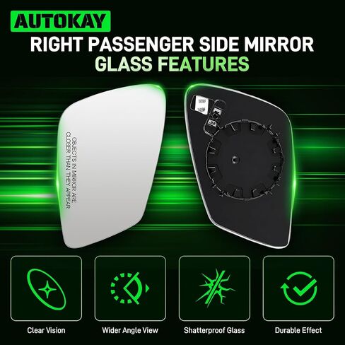 AUTOKAY Right Passenger Side Mirror Glass with Heated Fits for BMW 528i 535d 535i 550i 640i 650i 740i 740li 750i 750li 760li ActiveHybrid 5 ActiveHybrid 7 M5 M6, Right Side Exterior Rearview Mirror in Kuwait